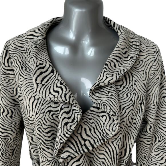 Sandro Studio Blazer Gray Ruffled Belted Geometric Jacket Women's Size Small - Picture 3 of 11